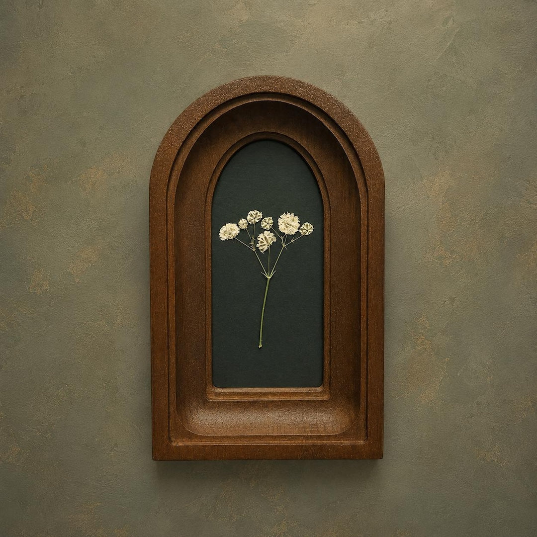 2x4" Arched Wooden Frame With Dried Flowers, Botanical Art, Handcrafted Wall Art, Vintage Style