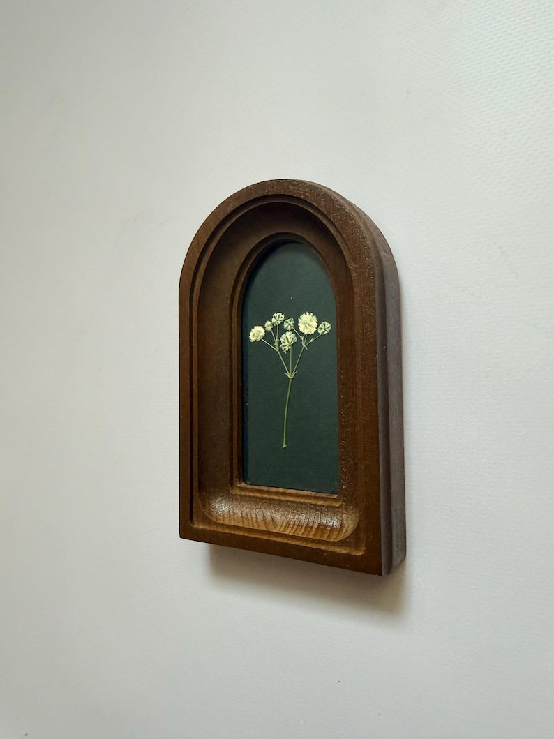 2x4" Arched Wooden Frame With Dried Flowers, Botanical Art, Handcrafted Wall Art, Vintage Style