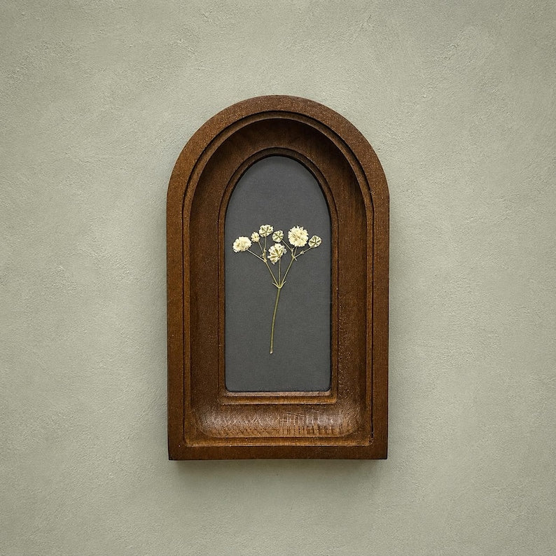 2x4" Arched Wooden Frame With Dried Flowers, Botanical Art, Handcrafted Wall Art, Vintage Style