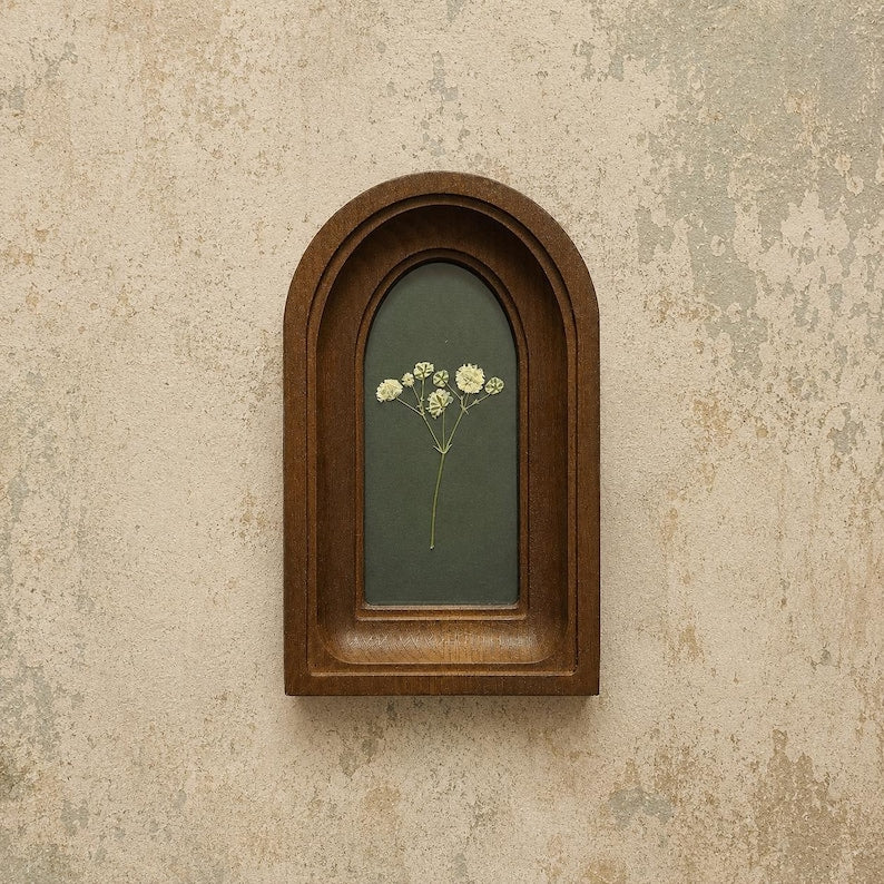2x4" Arched Wooden Frame With Dried Flowers, Botanical Art, Handcrafted Wall Art, Vintage Style