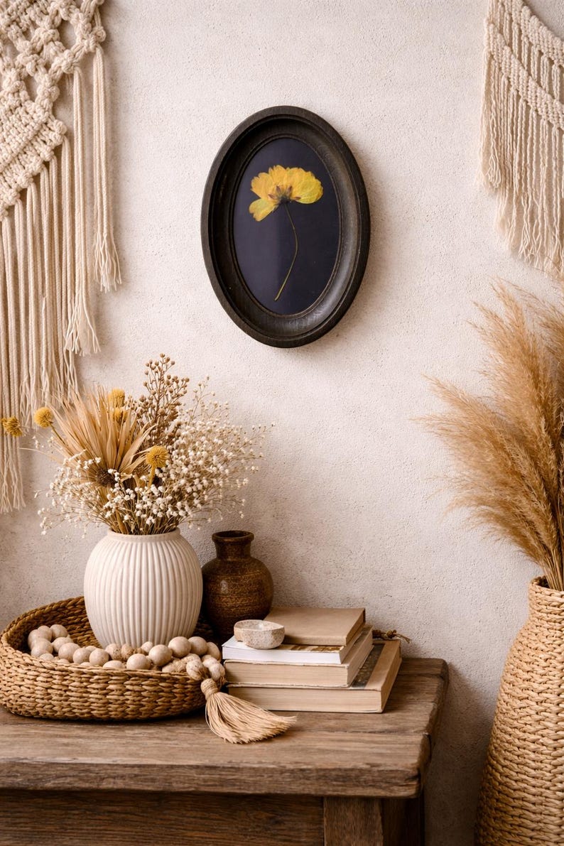 Pressed Flowers in a 3x5 Inch Oval Frame, Botanical Decor, Herbarium, Natural Flower, Gift