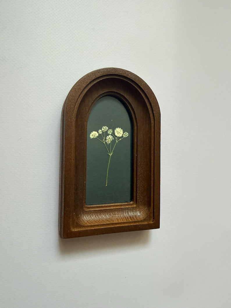 2x4" Arched Wooden Frame With Dried Flowers, Botanical Art, Handcrafted Wall Art, Vintage Style