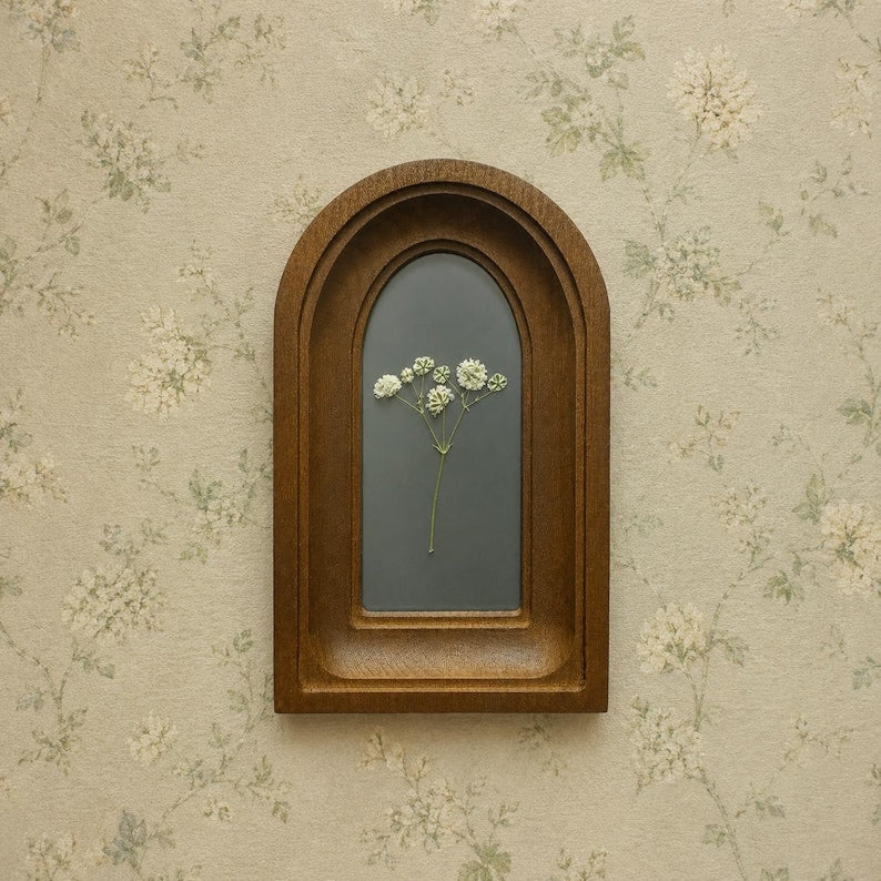 2x4" Arched Wooden Frame With Dried Flowers, Botanical Art, Handcrafted Wall Art, Vintage Style